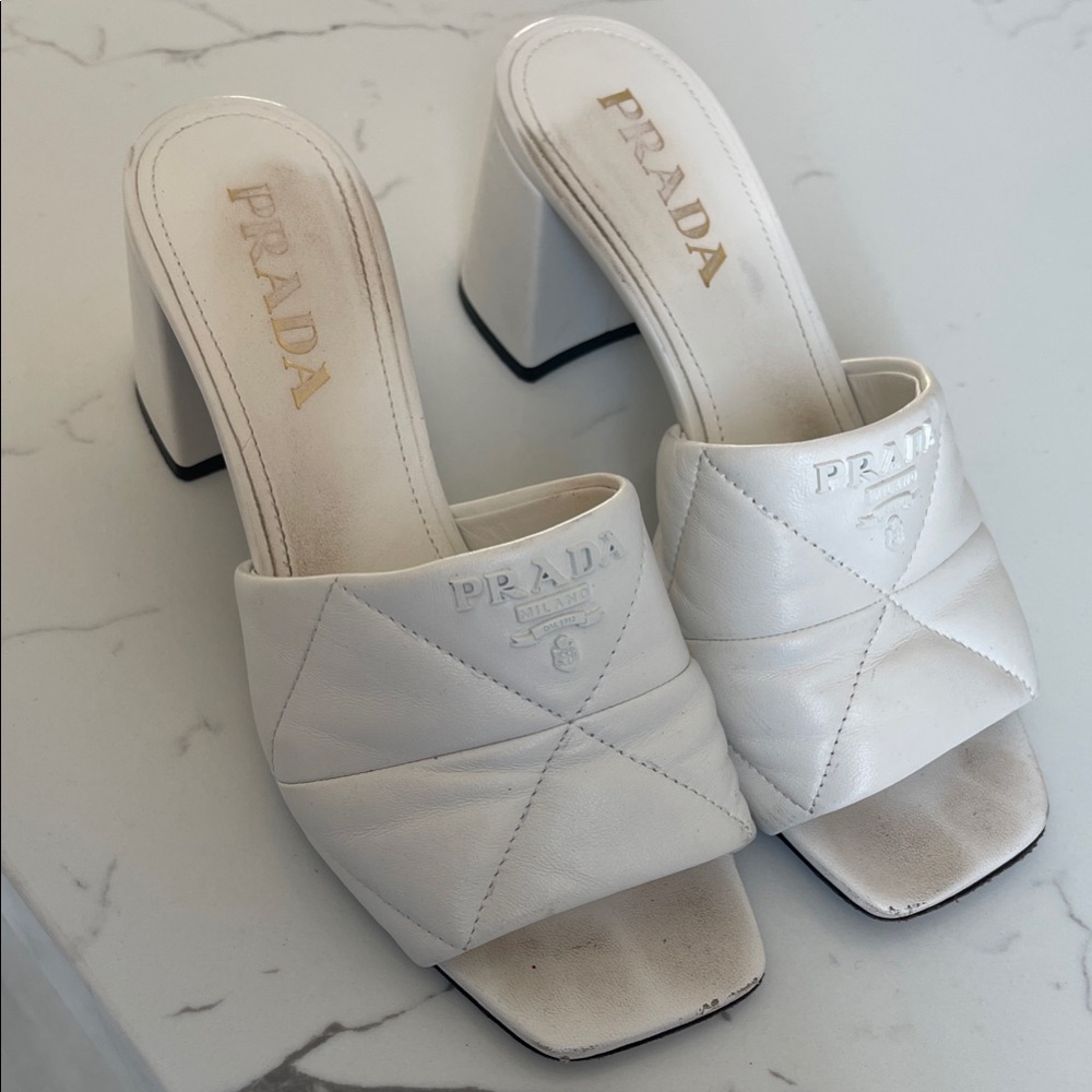 Prada Women's White Quilted Leather Mules - Picture 2 of 5